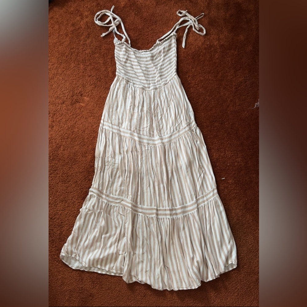 Chic Cream Striped Maxi Dress